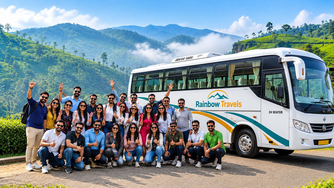Group outing with friends travelling to a scenic destination